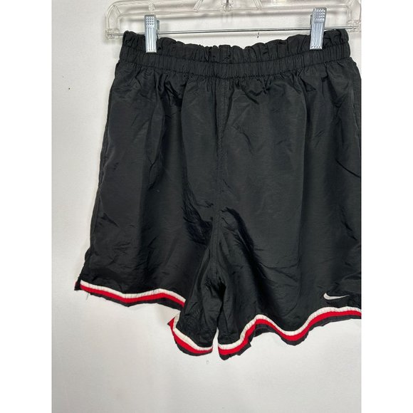 Vintage Nike Medium Basketball Shorts Gym Red Swoosh Black Logo Pull On Mens - Picture 10 of 11